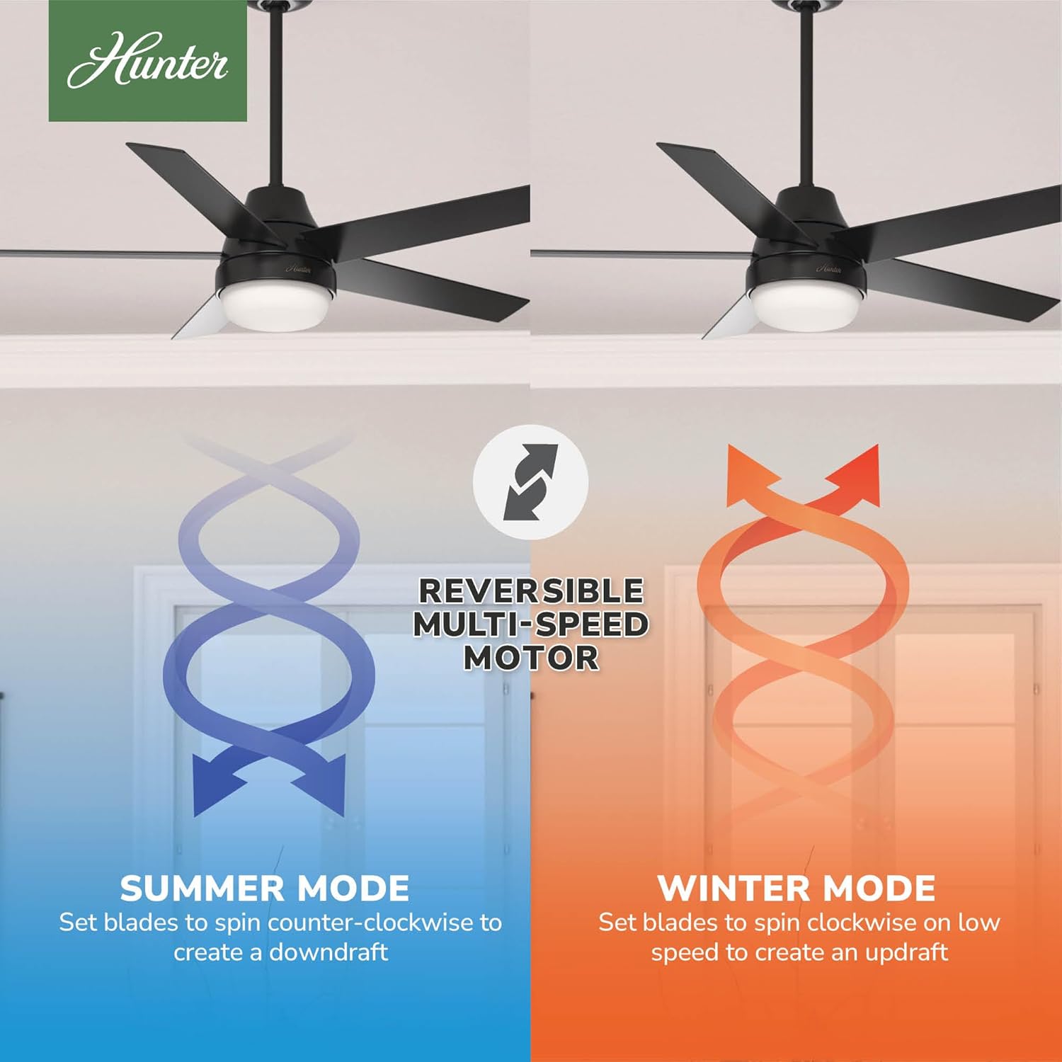 Hunter Fan 52 inch Contemporary Matte Black Indoor Ceiling Fan with Light Kit and Remote Control (Renewed)