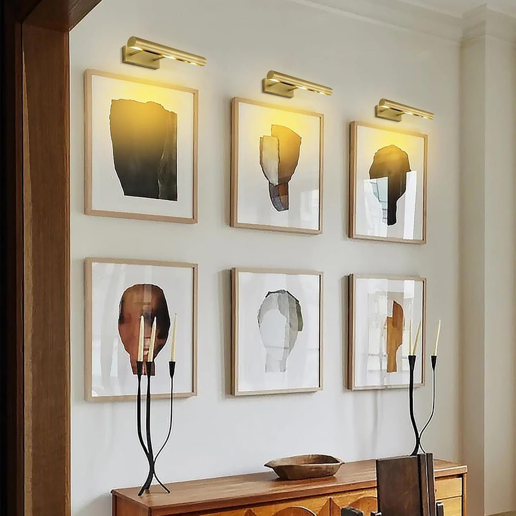 Picture Light, 18inch Brass Picture Lights for Wall,Hardwired Brushed Gold Picture Lights,270° Rotatable Art Lights, 3-Light Picture Frame Light for Painting Display Artwork Portrait