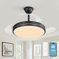 LEDIARY Retractable Ceiling Fan with Lights and Remote & APP Control, 42 Inch Fandelier Ceiling Fan with Light, 6 Speed Dimmable Reversible Memory, Modern Silent Smart Fan for Bedroom Living Room