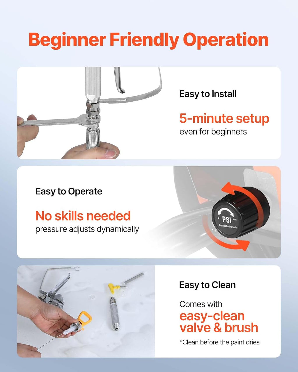 VEVOR Stand Airless Paint Sprayer, 900W, 3300PSI High Pressure Airless Sprayer, Cleaning Brush, Hose, Extension Rod, Nozzles, Electric Spray Paint Machine for Interior or Exterior of House, Fence