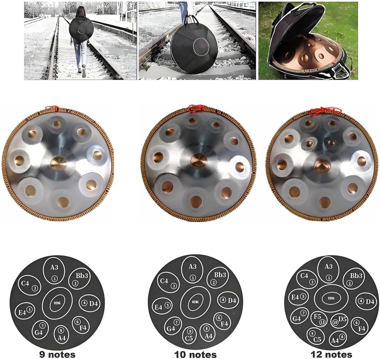 Handpan Drum 432Hz/440Hz, 22 Inch 9/10/12 Notes Tongue Drums, Steel Percussion Instrument with Stand, Professional Hand Pan Set for Meditation Yoga Sound Healing Music Therapy(Brown,432HZ/9Note)