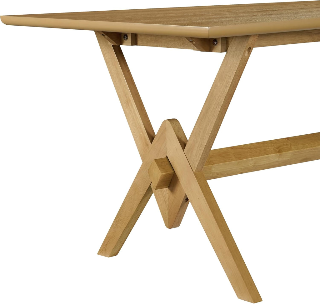 Christopher Knight Home Hiro 63 Inch Dining Table for 6 People, Modern Farmhouse Kitchen Table with Double V Legs, Wooden Rectangular Kitchen and Dining Room Furniture, Home Office, Natural