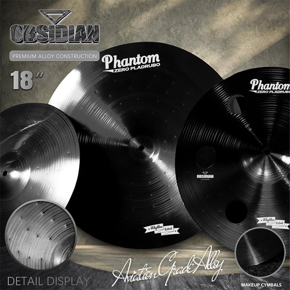 Titanium Color Cymbals Set – 7-Piece Drum Cymbal Pack for Acoustic Kits – Red/Blue/Black – Lightweight, Durable & Stage-Ready – Direct from Manufacturer (Black)
