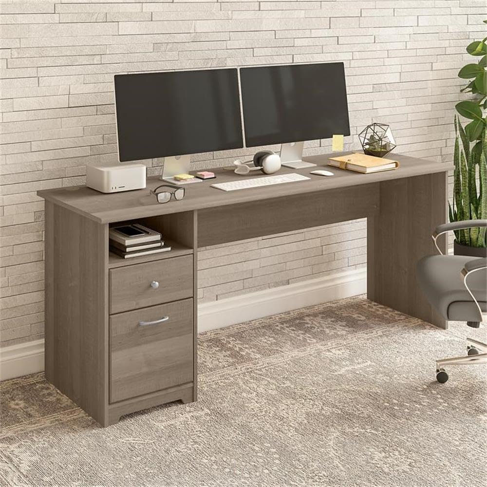 Bush Furniture Cabot 72W Computer Desk with Drawers in Ash Gray, Large Work Table and Built-in Storage for Home Office, 6 Foot Long Desktop