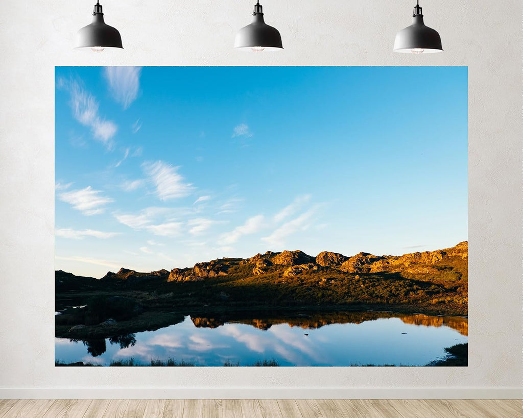 Trykid 20x10ft Lake Mountain Reflection Backdrop with Clear Blue Sky and Golden Rock Formations for Photography Background Bridal Shower Birthday Party Decoration Photo Booth Prop Fabric