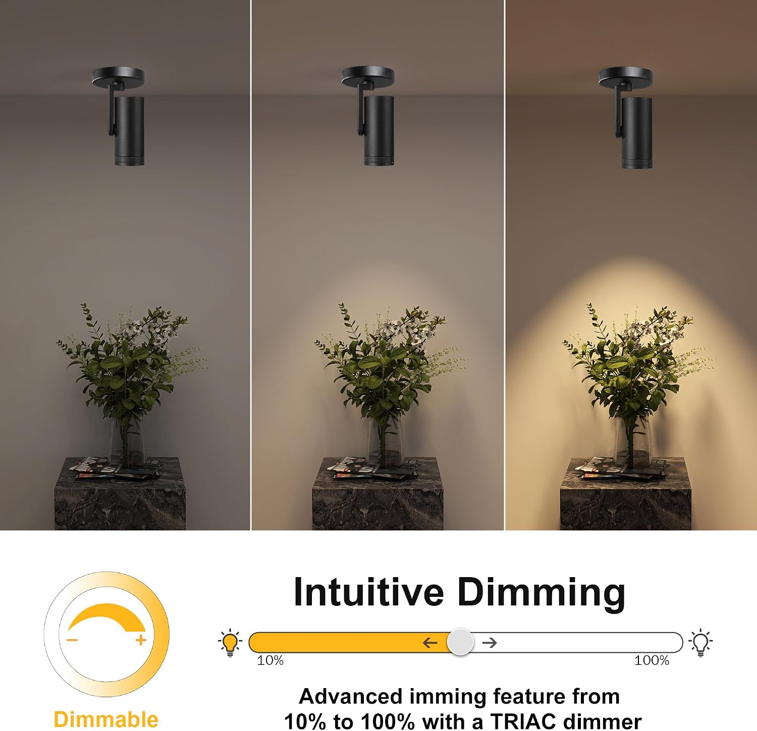 12W LED Dimmable Zoomable Ceiling Spotlight Indoor – Adjustable Surface Mount Accent Spot Light for Picture, Living Room, Plants & Artwork | Warm White 3000K CRI 97, Flicker-Free, Black 2 Packs
