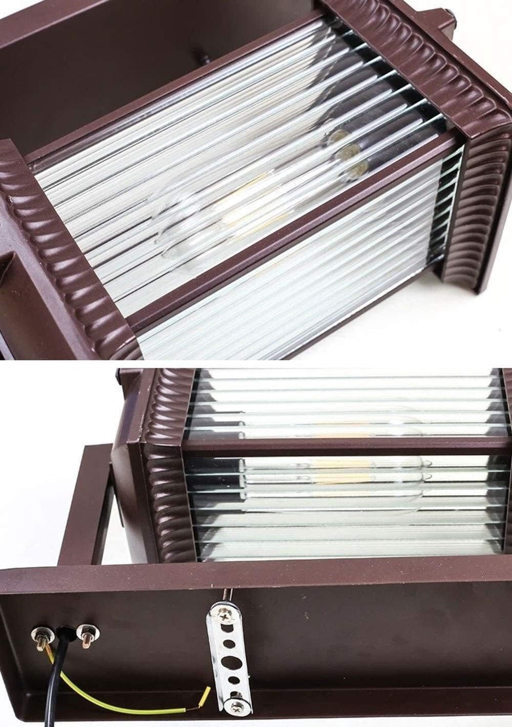 Solar Lantern Outdoor Lights,Wall Light European Vintage Industrial Wall Light Sconce Brown Finish Aluminum Striped Glass Waterproof Wall Mount Retro Wall Lamp Fixture for Entryways Yards