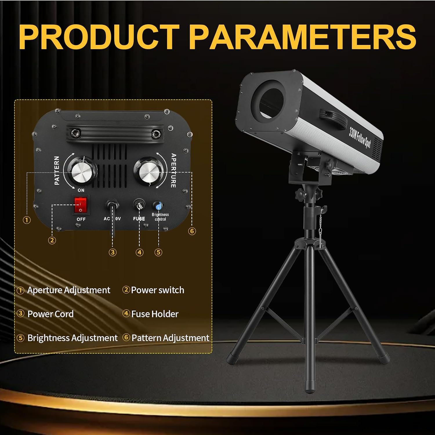 330W Stage Spotlight, 6 Colors Dual Focus Stage Spotlight with Stand Manual Control Stage Light Spotlight Spotlight for Party Shows
