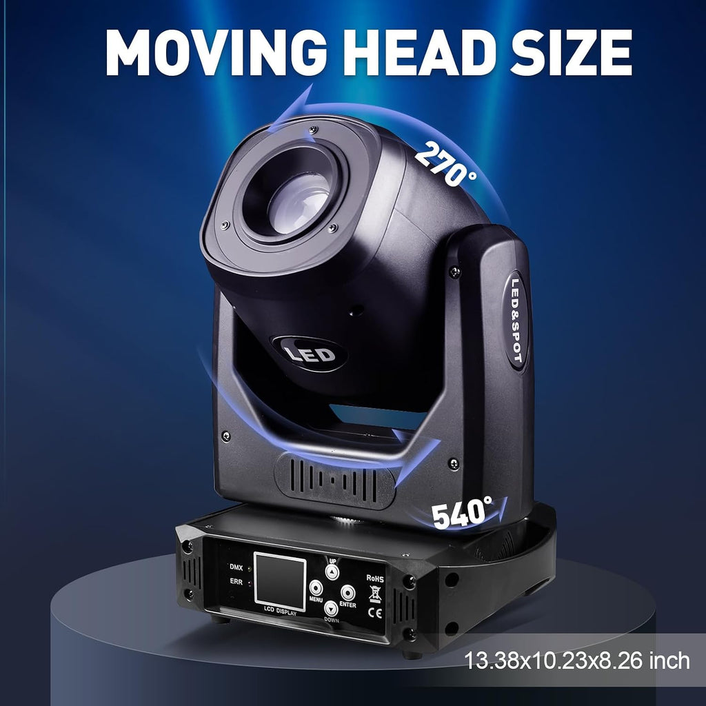 120W LED Moving Head Dj Lights 8 Colors 13 Gobos Spotlights Stage Lighting Static Rotating with Halo Effect 5-Facet Prism Sound DMX for Show Christmas Club Party Wedding