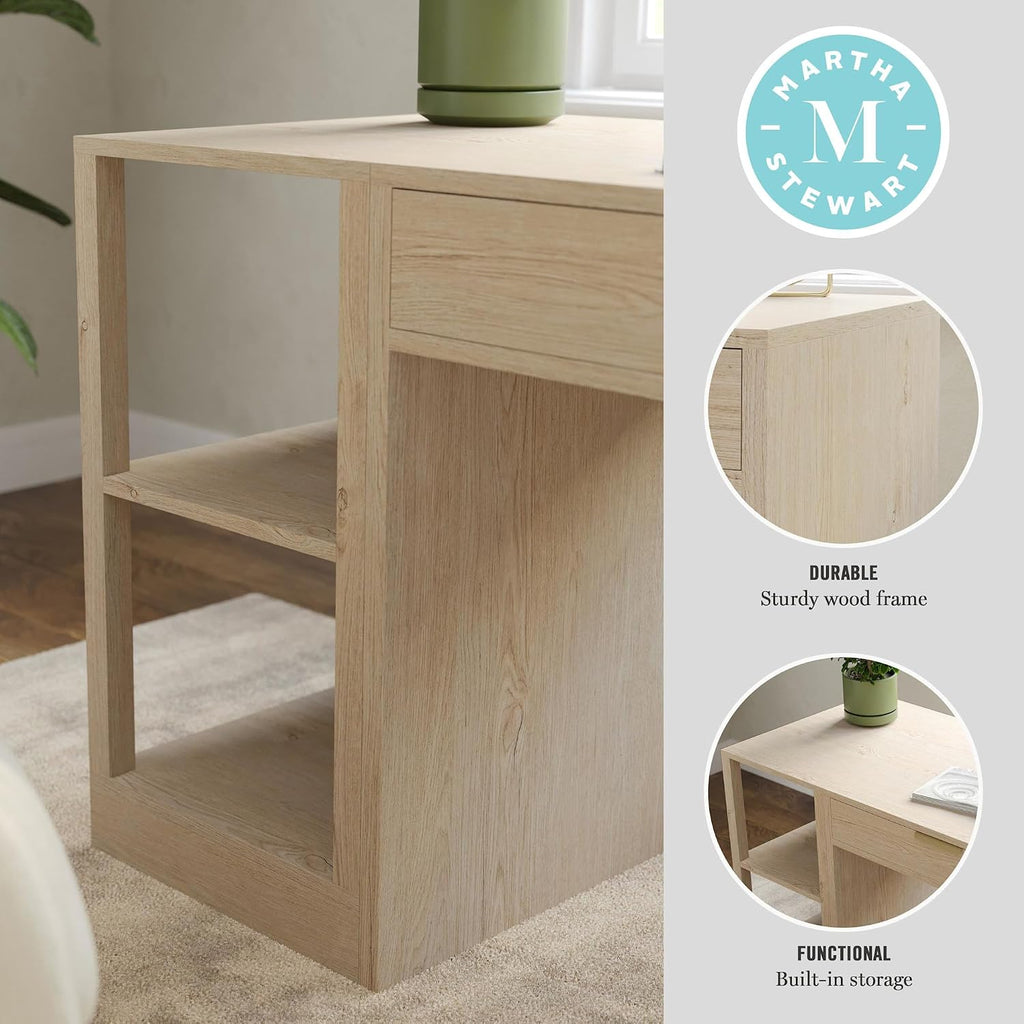 Martha Stewart Kayden Home Office Modular 2-Tier Bookshelf with Open Storage and 2 Shelves in Light Natural