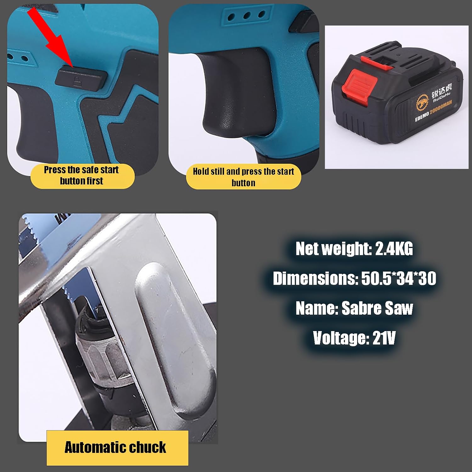 Cordless Reciprocating Saw - Portable Power Hand Saw, Quick Tool-Free Blade Change, With 1/2 Batteries And 2 Blade For Metal, Wood, Pvc Pipe Cutting (1 battery)