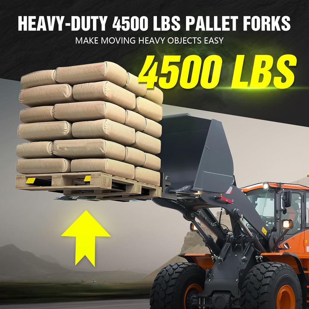 YZONA 60' 4500 LBS Clamp on Pallet Forks for Tractor Bucket, Heavy-Duty Tractor Forks with Adjustable Stabilizer Bar for Tractor Attachments, Loader Bucket, Skid Steer (Tractor Accessories)