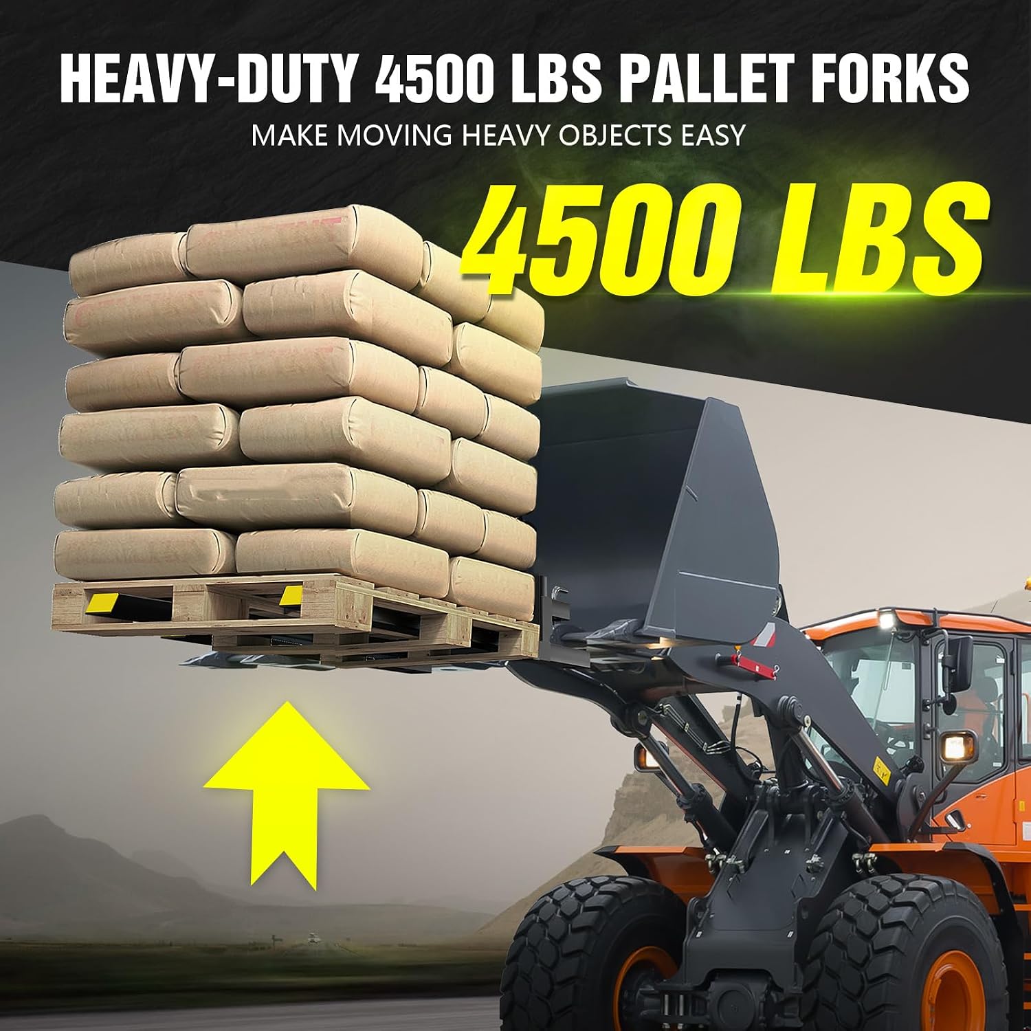 YZONA 60' 4500 LBS Clamp on Pallet Forks for Tractor Bucket, Heavy-Duty Tractor Forks with Adjustable Stabilizer Bar for Tractor Attachments, Loader Bucket, Skid Steer (Tractor Accessories)