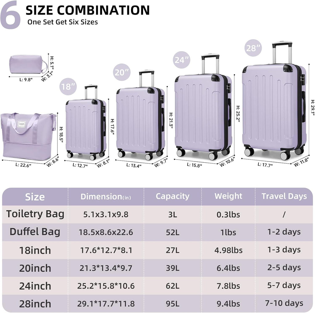 LARVENDER Luggage Sets 6 Piece Suitcases with Wheels, Expandable Suitcase Set ABS Hard Shell Luggage for Women with TSA Lock Double Spinner Wheels (Black Brown, 6 Piece Set)