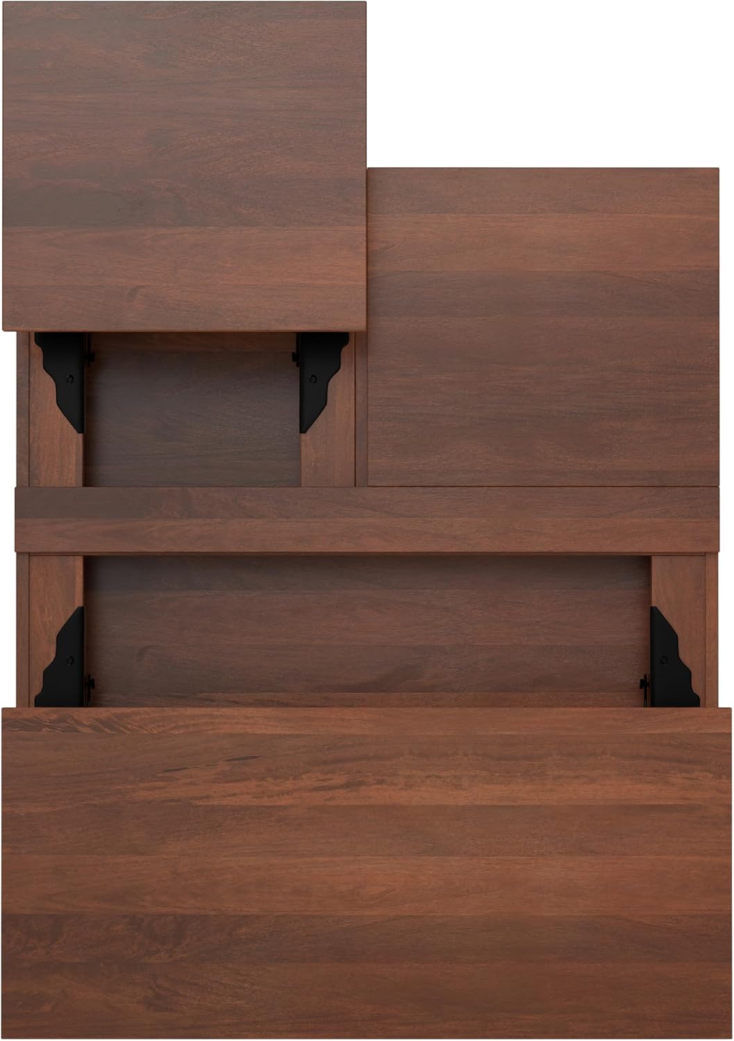 SIMPLIHOME Hunter Lift Top Coffee Table - 32 inch Wide Solid Mango Wood Industrial Square Cocktail Table in Umber Brown, Living Room Table with Dual Lift Tops, Hidden Storage and Gold Hairpin Legs
