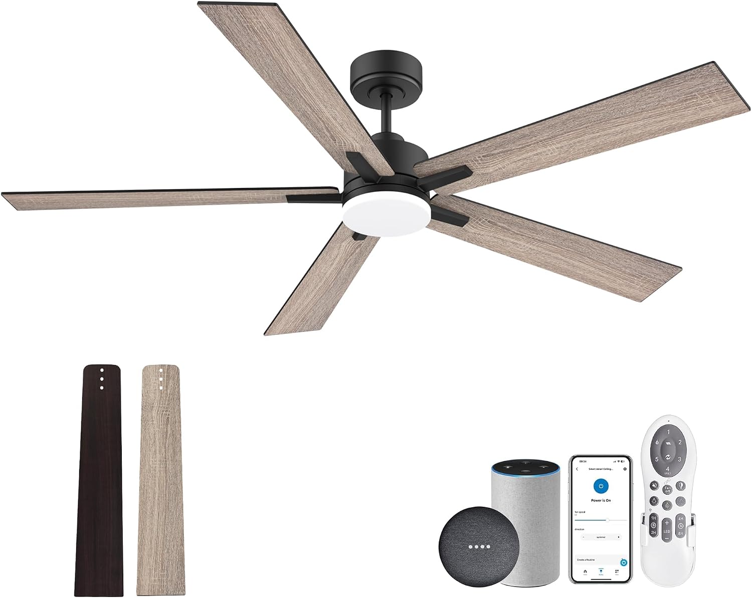 Lorpies 60' Smart Ceiling Fan with Lights Remote,Control via Alexa Google App Wifi,Silent DC Motor,Dimmable,Outdoor Indoor Modern Ceiling Fans for Large Bedroom Living Room Kitchen Patio,Black&Walnut