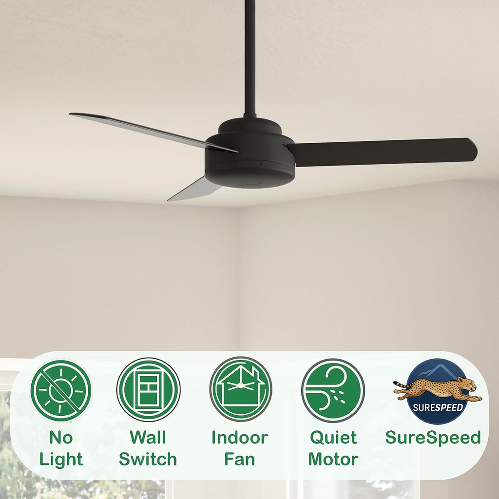 Hunter Fan 44 inch Indoor Ceiling Fan with No Light, Matte Black Ceiling Fan, 3 Blades, For Kids Room, Home Office, Living Room or Kitchen (Renewed)