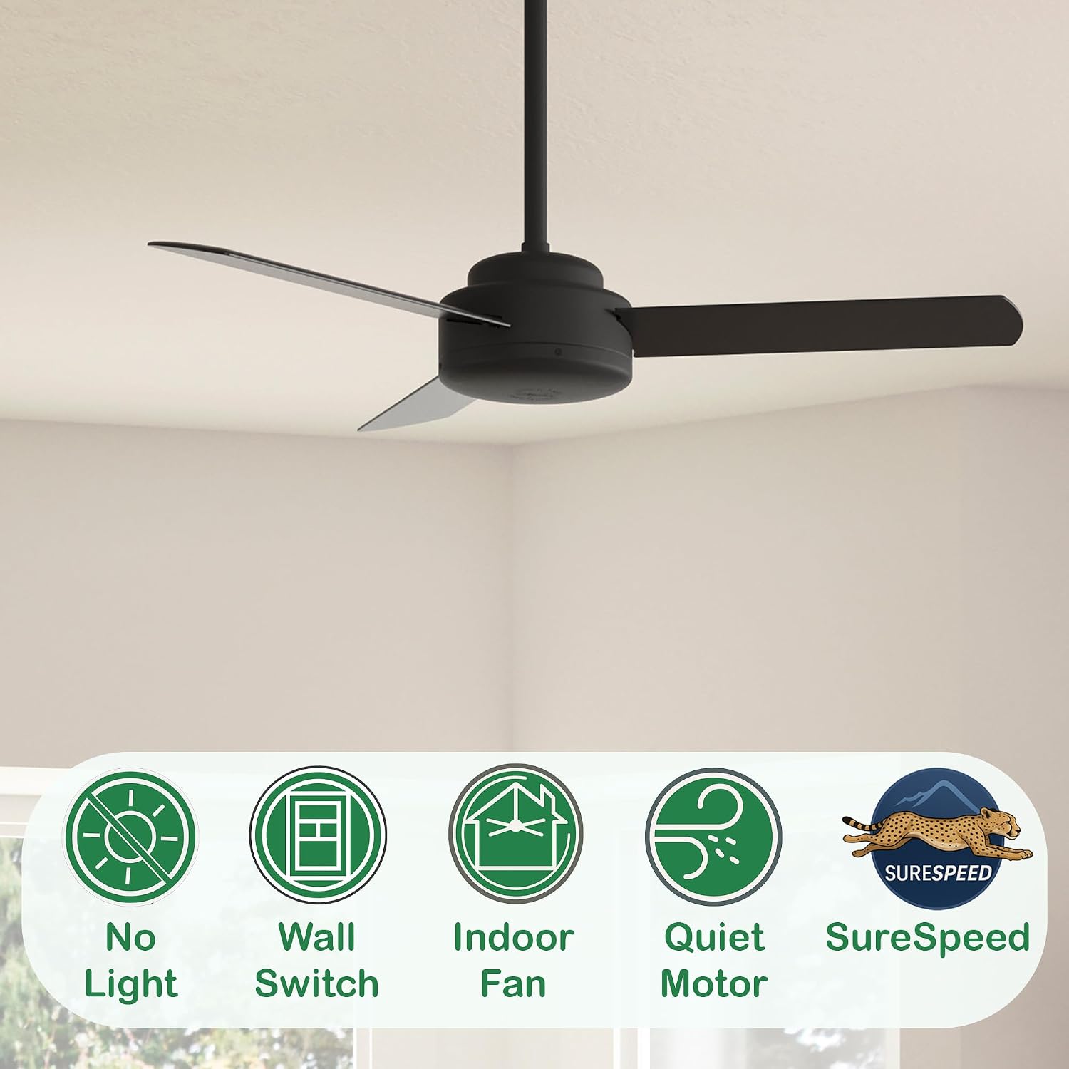 Hunter Fan 44 inch Indoor Ceiling Fan with No Light, Matte Black Ceiling Fan, 3 Blades, For Kids Room, Home Office, Living Room or Kitchen (Renewed)