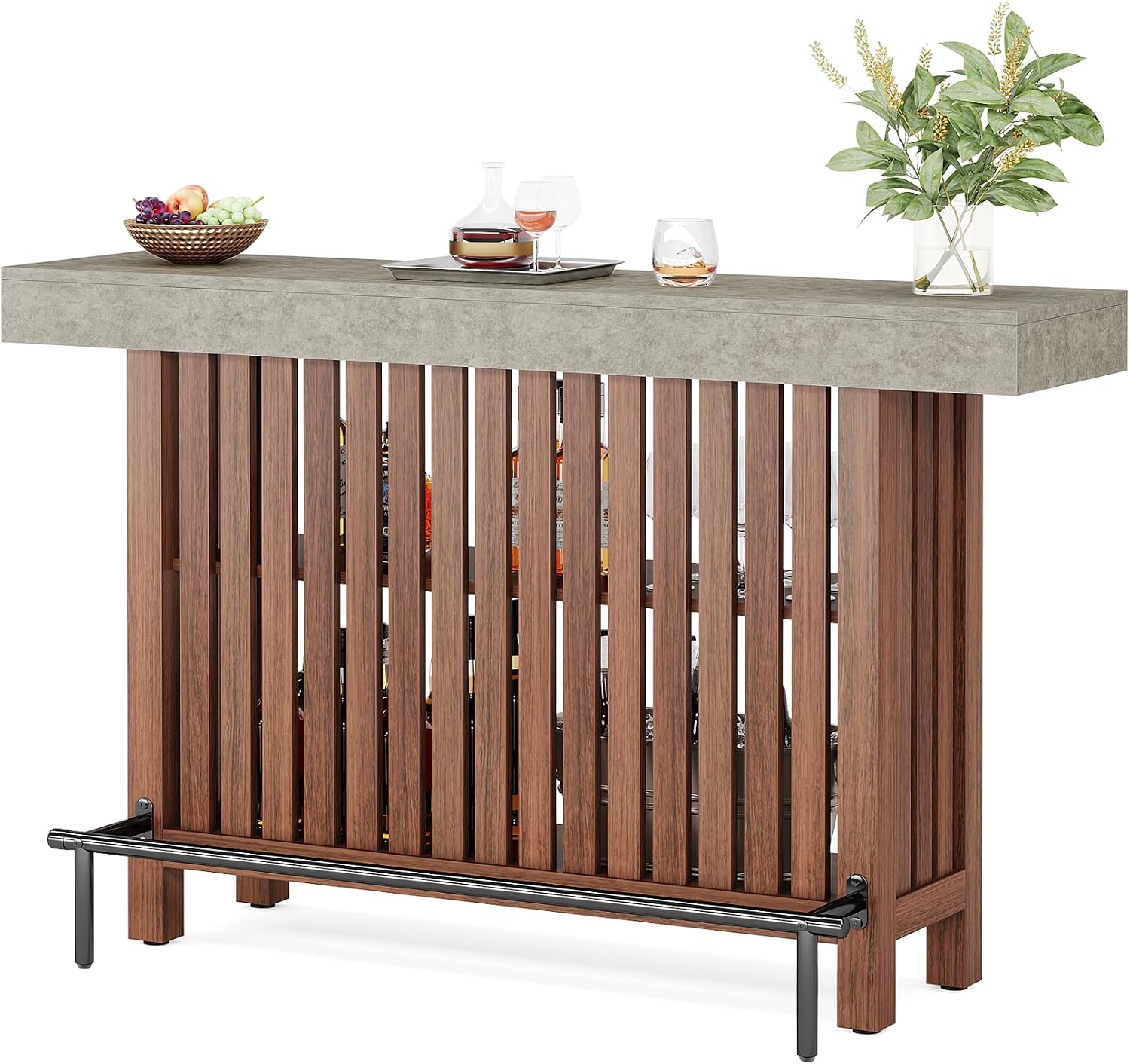 Tribesigns 63-Inch Large Home Bar Unit, 2-Tier Mini Bar Table, Height Pub Table with Footrest, Modern Coffee Bar Cabinet for Home Kitchen, Bistro, Dining Room, Living Room