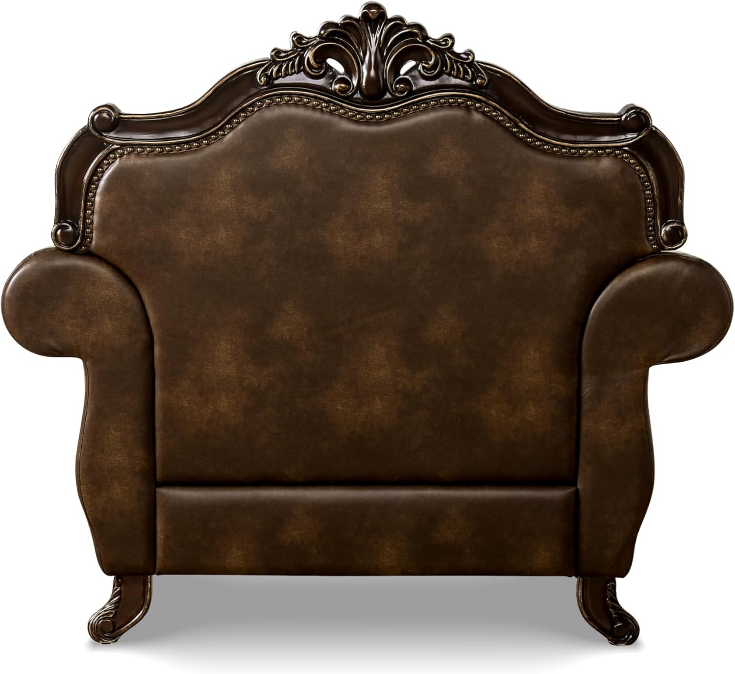 Furniture of America Grant Faux Leather 52-inch 1-Seater Chair with Button Tufted Back and Nailhead Trim, Accent Pillows Included & Carved Details for Living Room, Home Office, Brown
