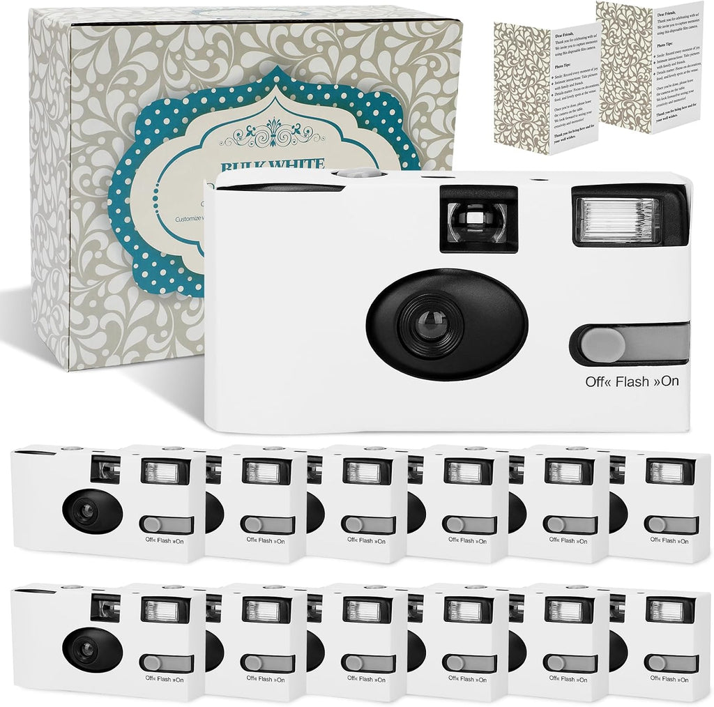 12 Pack Disposable Cameras Bulk for Wedding, White Single-Use 35mm Film Disposable Camera with Flash, ISO 400 17 Exposures for Outdoor Travel Gathering Anniversary Birthday Party Supplies