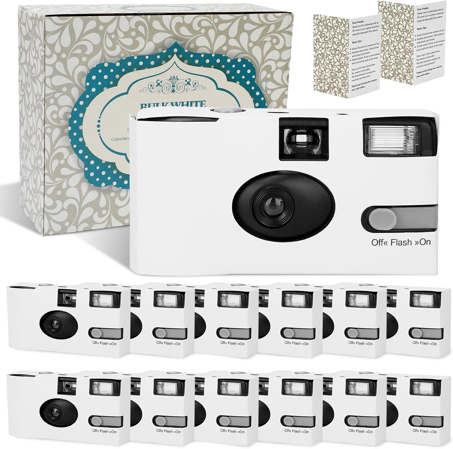 12 Pack Disposable Cameras Bulk for Wedding, White Single-Use 35mm Film Disposable Camera with Flash, ISO 400 17 Exposures for Outdoor Travel Gathering Anniversary Birthday Party Supplies
