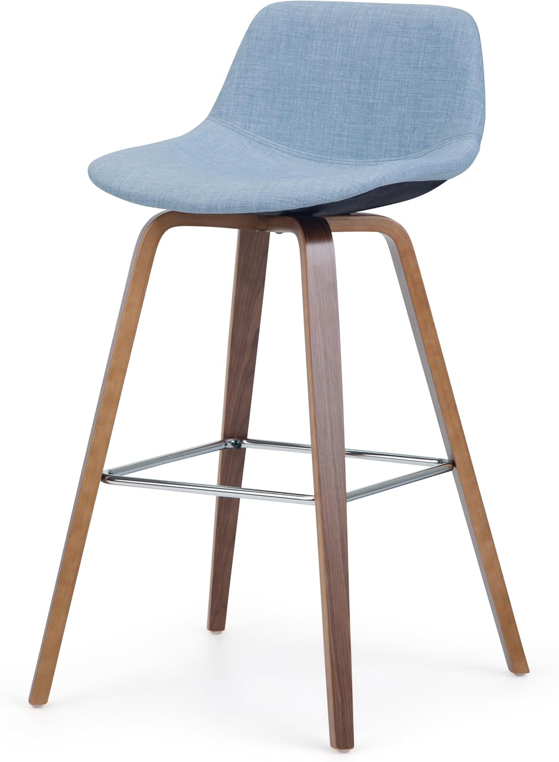 SIMPLIHOME Randolph Mid Century Modern 28 inch Bentwood Counter/ Bar Height Stool (Set of 2) in Denim Grey Linen Look Fabric for the Dining Room and Kitchen