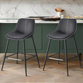 VASAGLE Bar Stools Set of 2, Counter Height Bar Stools with Back, Ergonomic Backrest, Synthetic Leather, Metal Legs, 24.8-Inch Tall Barstools for Kitchen Island Home Bar, Easy Assembly, Ink Black