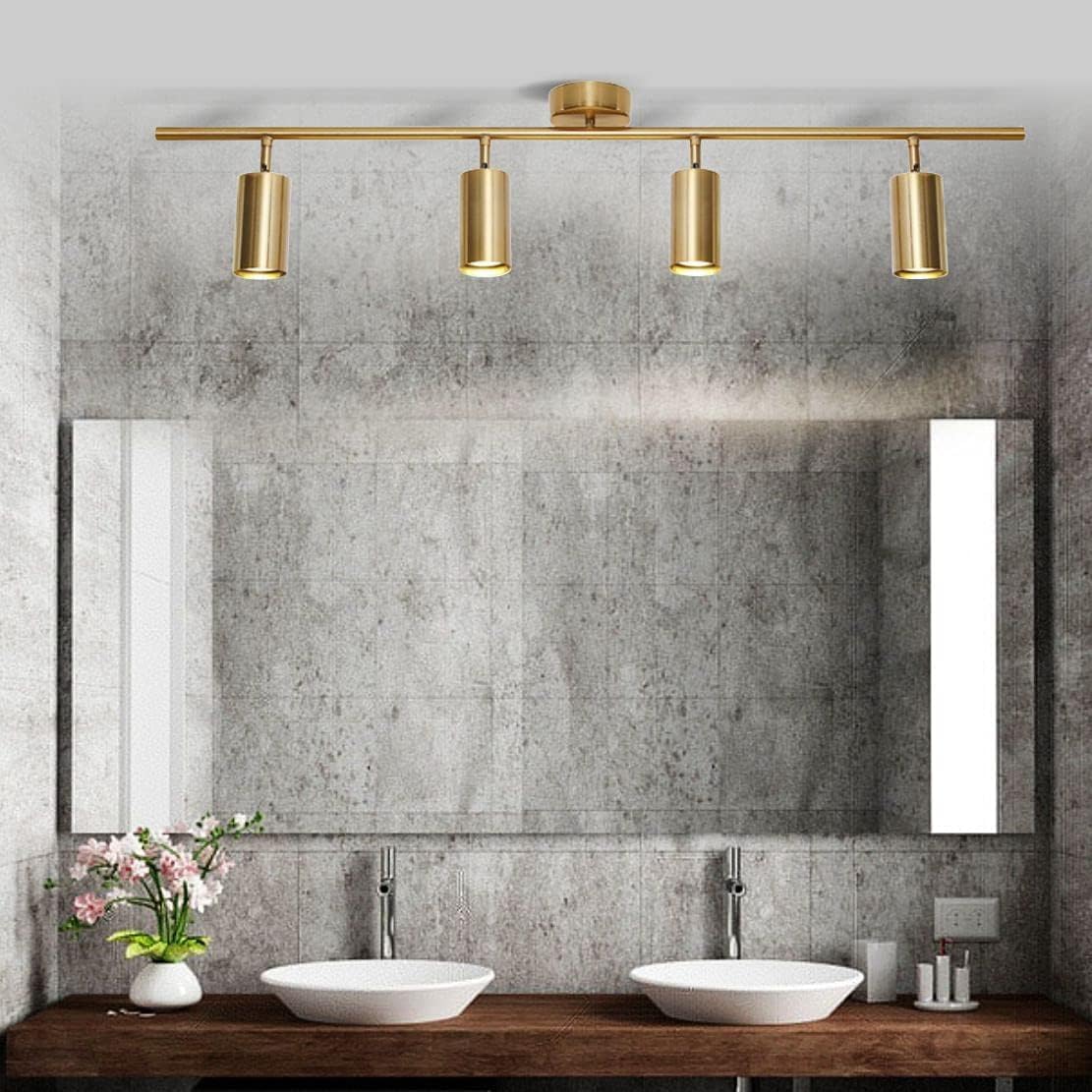 KCO Lighting 4-Light Flush Mount Track Lighting Fixtures Modern Kitchen Track Lights Brass Gold Ceiling Light Spotlight Mid Century Bar Spot Lights Indoor