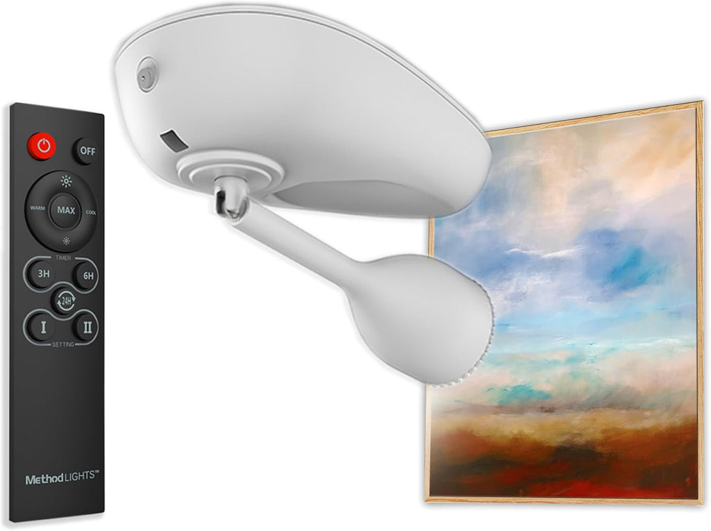 Method Lights Wireless LED Picture Light, Wireless Ceiling Mounted Spotlight for Artwork, Painting, Photo Display, Remote Control, 11 Color Temperature Settings, Dimmer, Timer, Rechargeable Battery