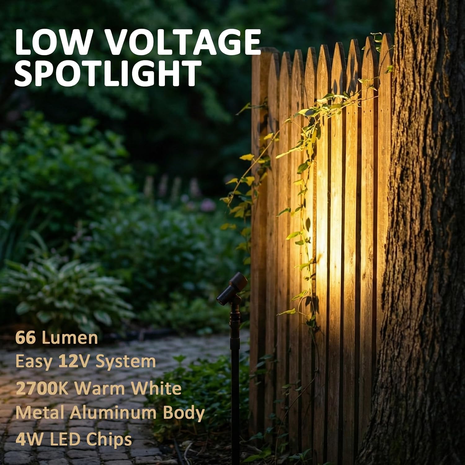 Low Voltage Spotlights 8PK Landscape Lighting LED 2700K Warm White 4W 66 Lumens Outdoor Lights Aluminum Housing Telescopic Post with Connector for Garden Yard Black Finish