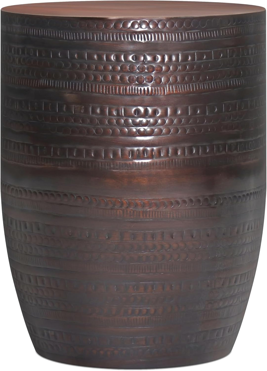 SIMPLIHOME Johnsen Metal Table - 15' Wide x 20' High Solid Iron Drum Accent Table in Oil Rubbed Bronze with Tribal Pattern, Round Boho End Table for Living Room or Home Office, Fully Assembled