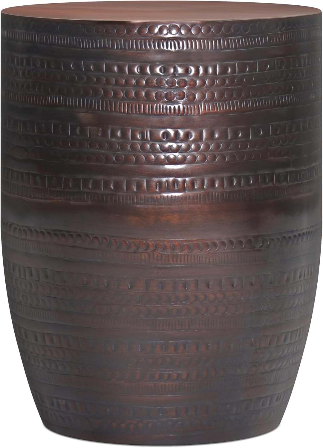 SIMPLIHOME Johnsen Metal Table - 15' Wide x 20' High Solid Iron Drum Accent Table in Oil Rubbed Bronze with Tribal Pattern, Round Boho End Table for Living Room or Home Office, Fully Assembled