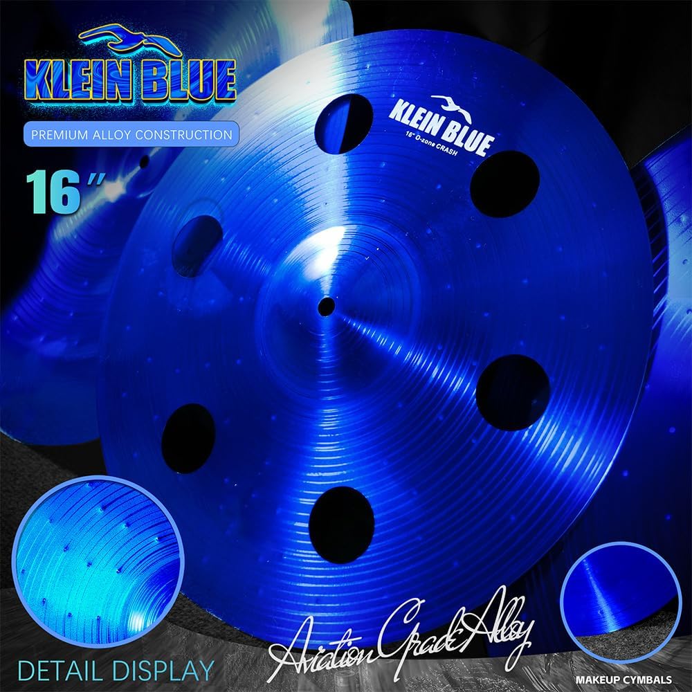 Titanium Color Cymbals Set – 7-Piece Drum Cymbal Pack for Acoustic Kits – Red/Blue/Black – Lightweight, Durable & Stage-Ready – Direct from Manufacturer (Blue)