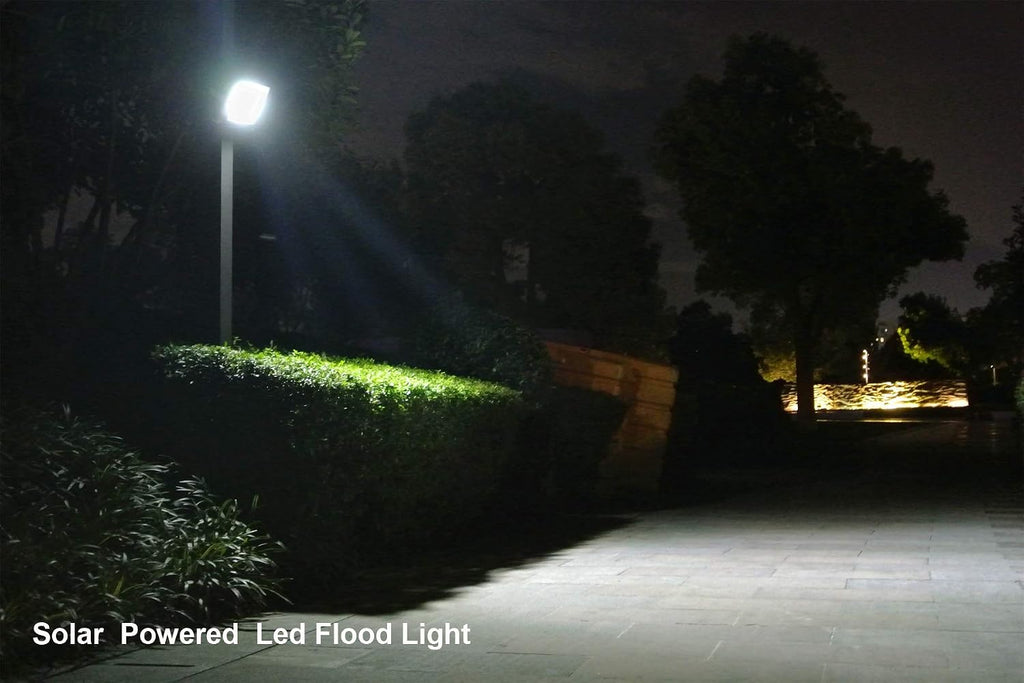 SUNLONG 120 LED Solar Flood Lights,Outdoor Waterproof Sign Lights Aluminum Casting Security Light for Garage Billboard Yard Parking Patio