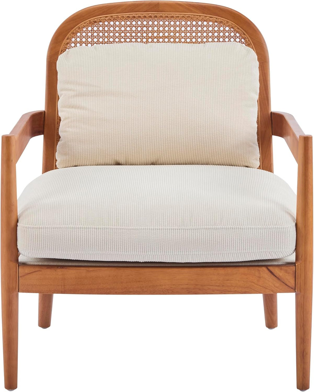 Christopher Knight Home Nadine Accent Chairs Set of 2, Wooden Club Chair, Rattan Open Back Armchair, Accent Reading Sofa Chair with Cushions, Club Chairs Set of 2 for Living Room Bedroom, Beige+Teak