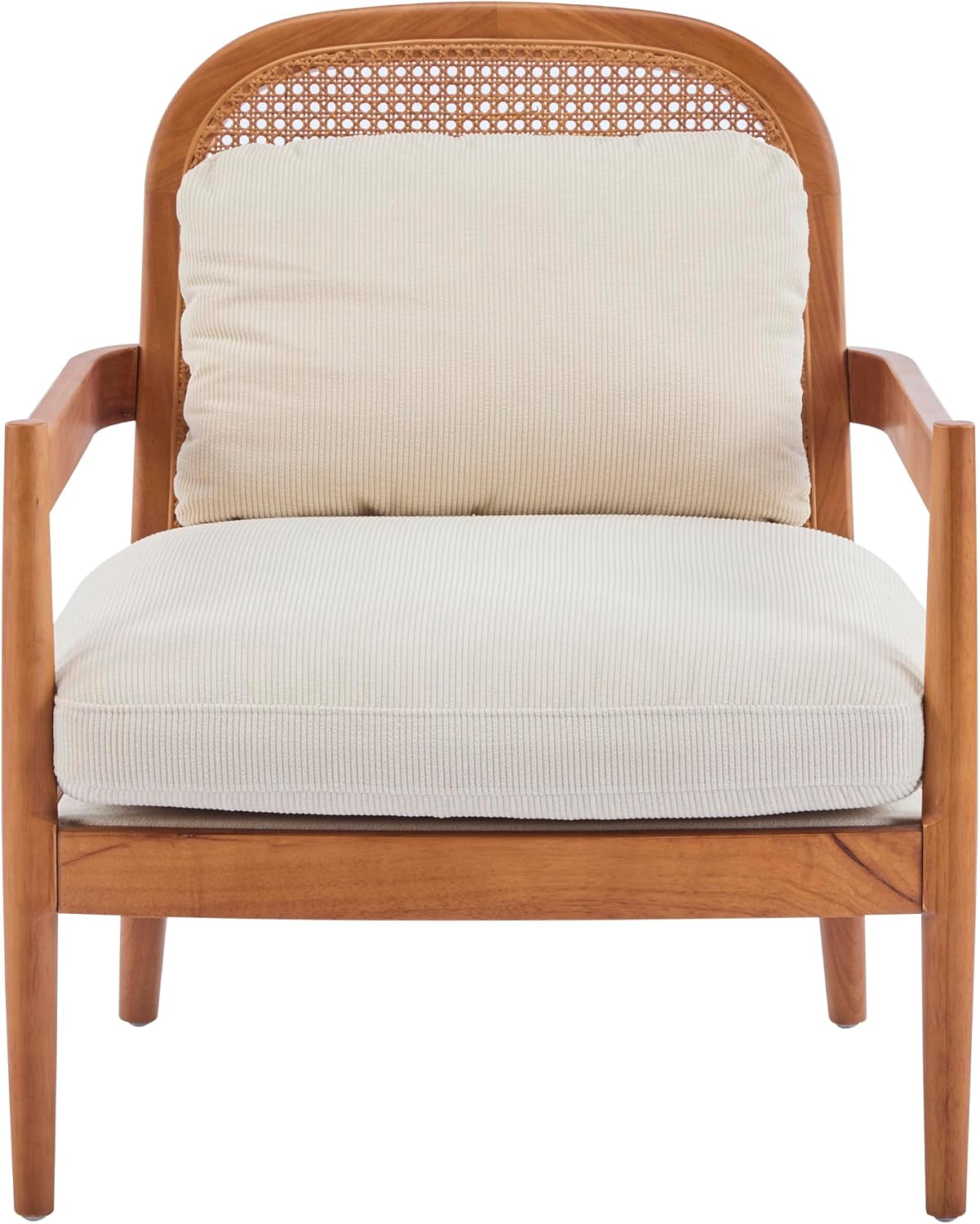 Christopher Knight Home Nadine Accent Chairs Set of 2, Wooden Club Chair, Rattan Open Back Armchair, Accent Reading Sofa Chair with Cushions, Club Chairs Set of 2 for Living Room Bedroom, Beige+Teak