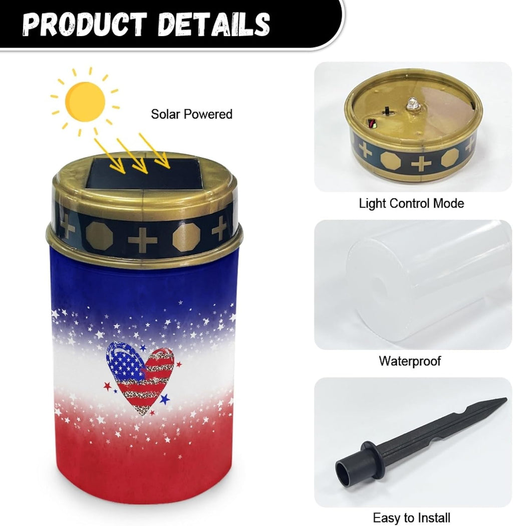 Solar Pathway Lights Outdoor Waterproof Garden Stake Lights US Flag Love Heart LED Lantern Warm White Landscape Lighting for Yard Patio Driveway Solar Powered Fairy Lights Spotlight