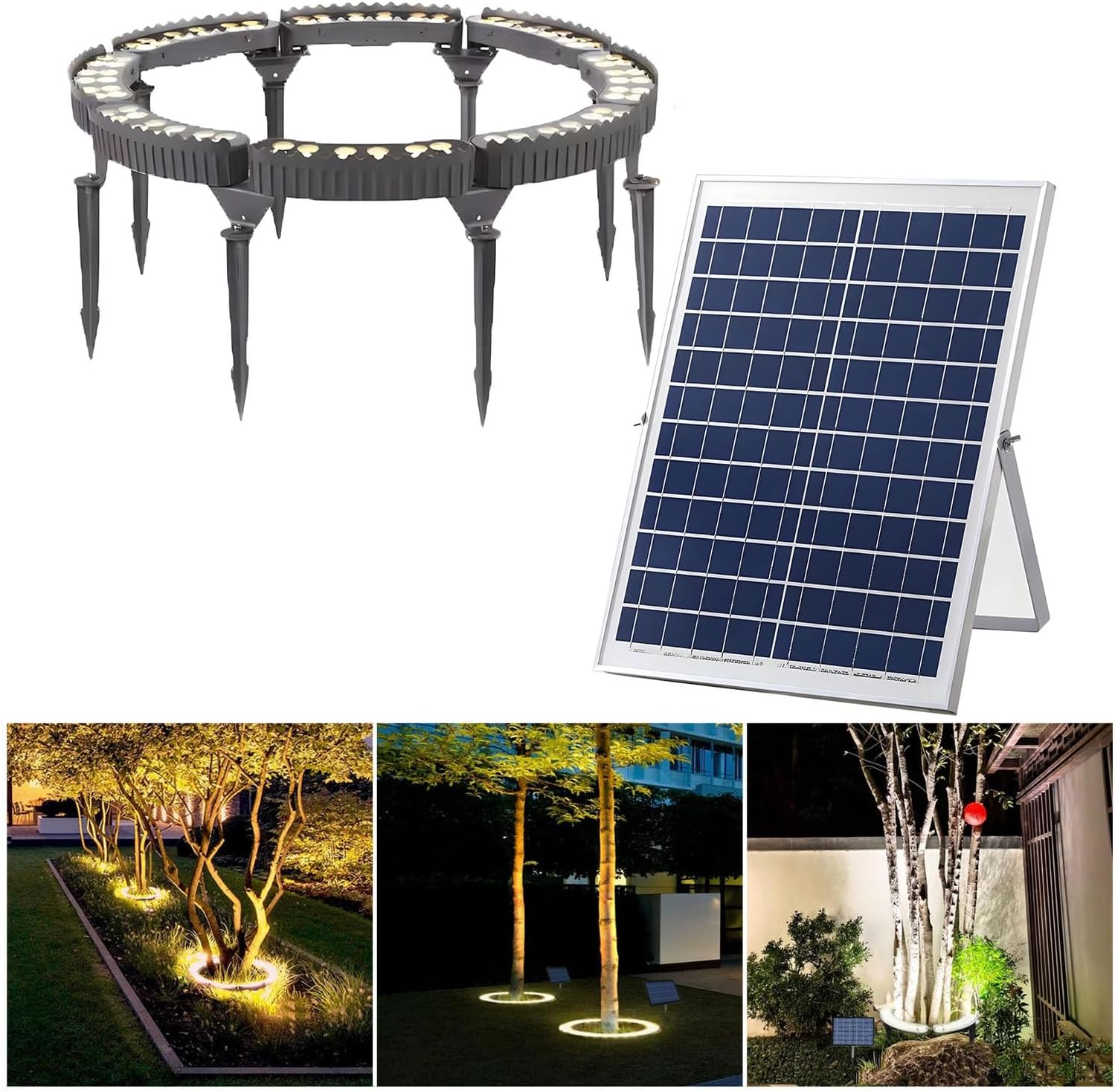 Garden Solar Lights, LED Solar Landscape Spotlights for Big Tree, Outdoor Ring Tree Light, Made to Last(Blue Light,Pack of 8)