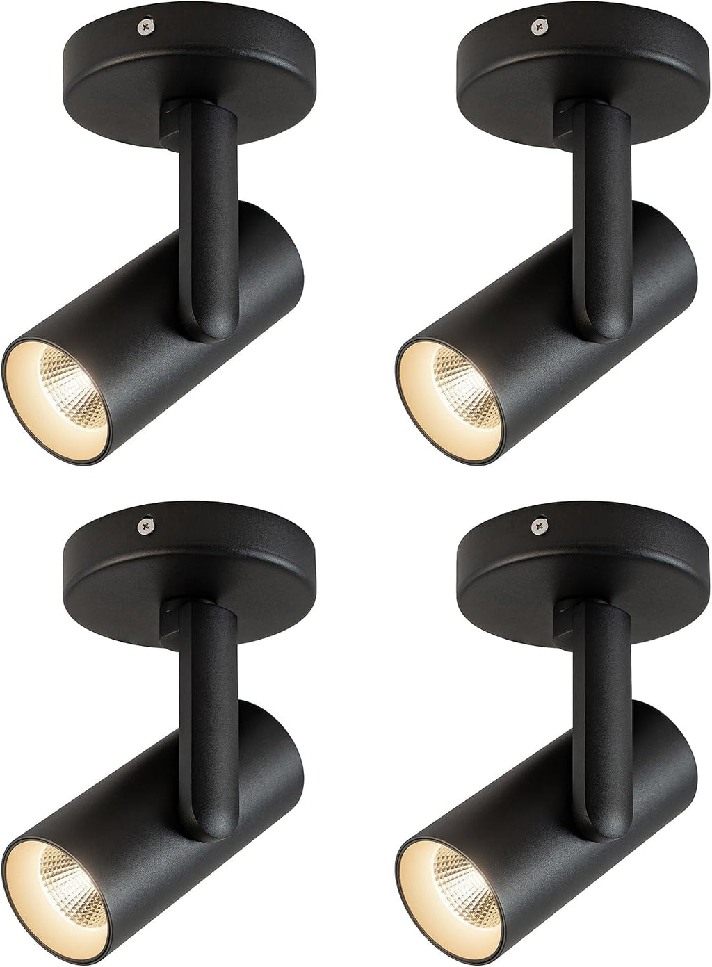 4 Packs 12W LED Dimmable Ceiling Spotlight Indoor – 24° Focused Beam, Monopoint Accent Lighting for Artwork, Wall Wash, Corridor – Adjustable Surface Mounted Spot Light, Black