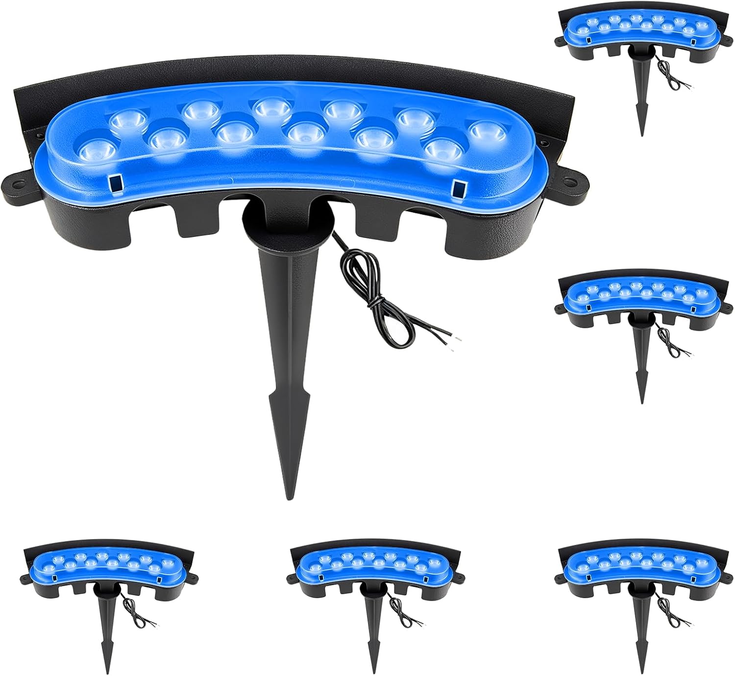Blue Color Flood Lights Low Voltage, 9W 12V LED Hard Wired Landscape Flood Wall Washer Lights Outdoor Waterproof for Uplighting Tree House, Super Bright, Aluminum, Black, 6Pack