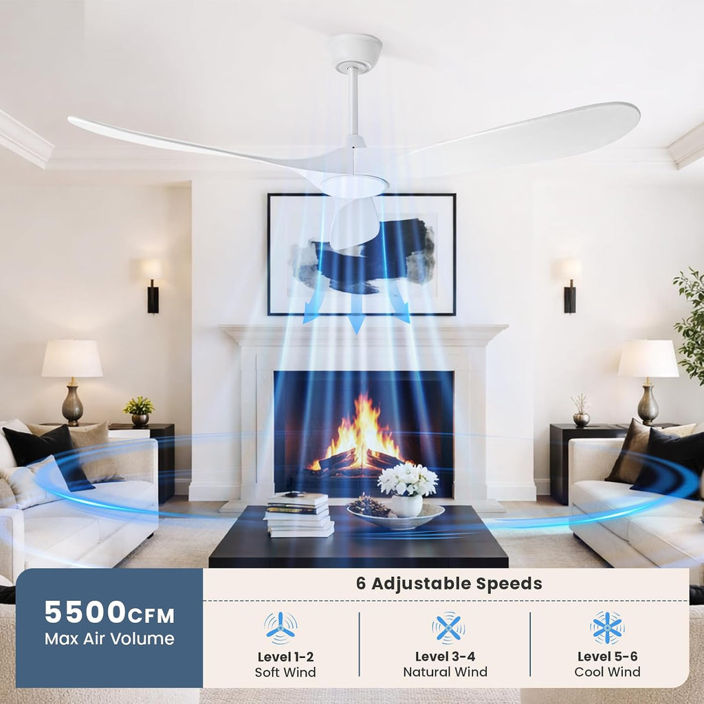 heimo 60 Inch White Ceiling Fan with Light and Remote, Wood Outdoor Ceiling Fans with Lights Dimmable for Bedroom Living Dining Room Patios Garage Gazebo Farmhouse Big Dc Reversible Fan