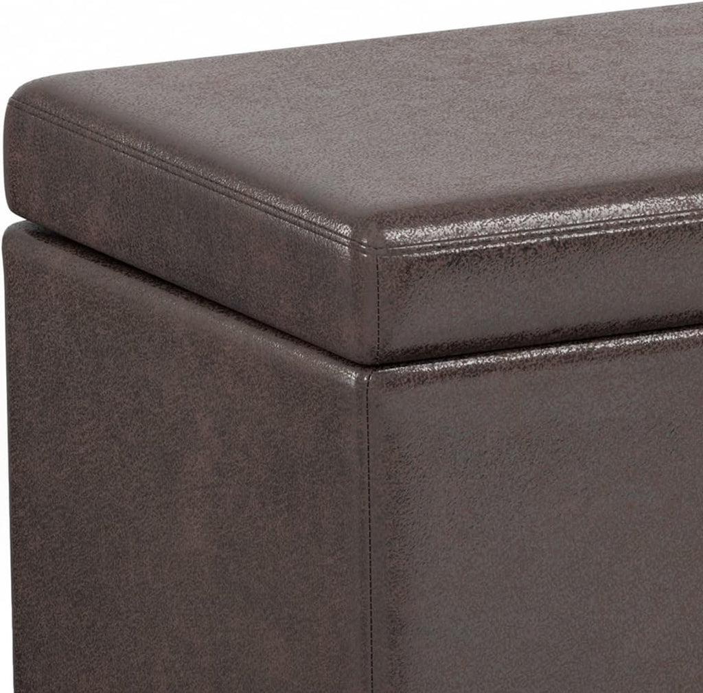 SIMPLIHOME Avalon Extra Large Storage Ottoman Bench - 54 inch Wide Upholstered Vegan Leather Rectangular Lift-Top Ottoman in Distressed Brown, Contemporary Bench for Living Room with Hidden Storage