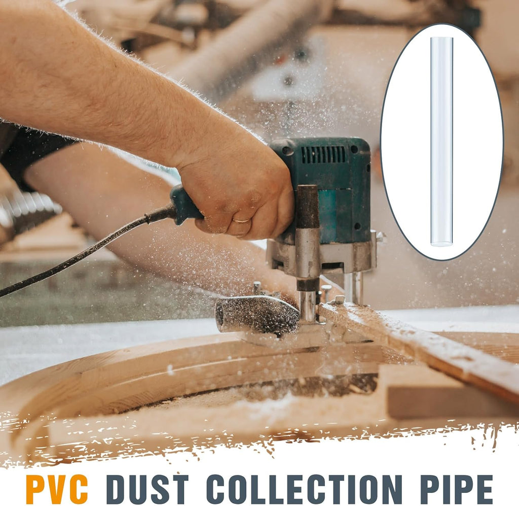 Sasylvia 6 Sets Dust Collection Clear PVC Pipe 4 x 36 Inches Long Rigid Clear Tube with Rigid Strap Clamp Heavy Duty Unbreakable Plastic Pipe Stainless Steel U Bracket for Dust Collection