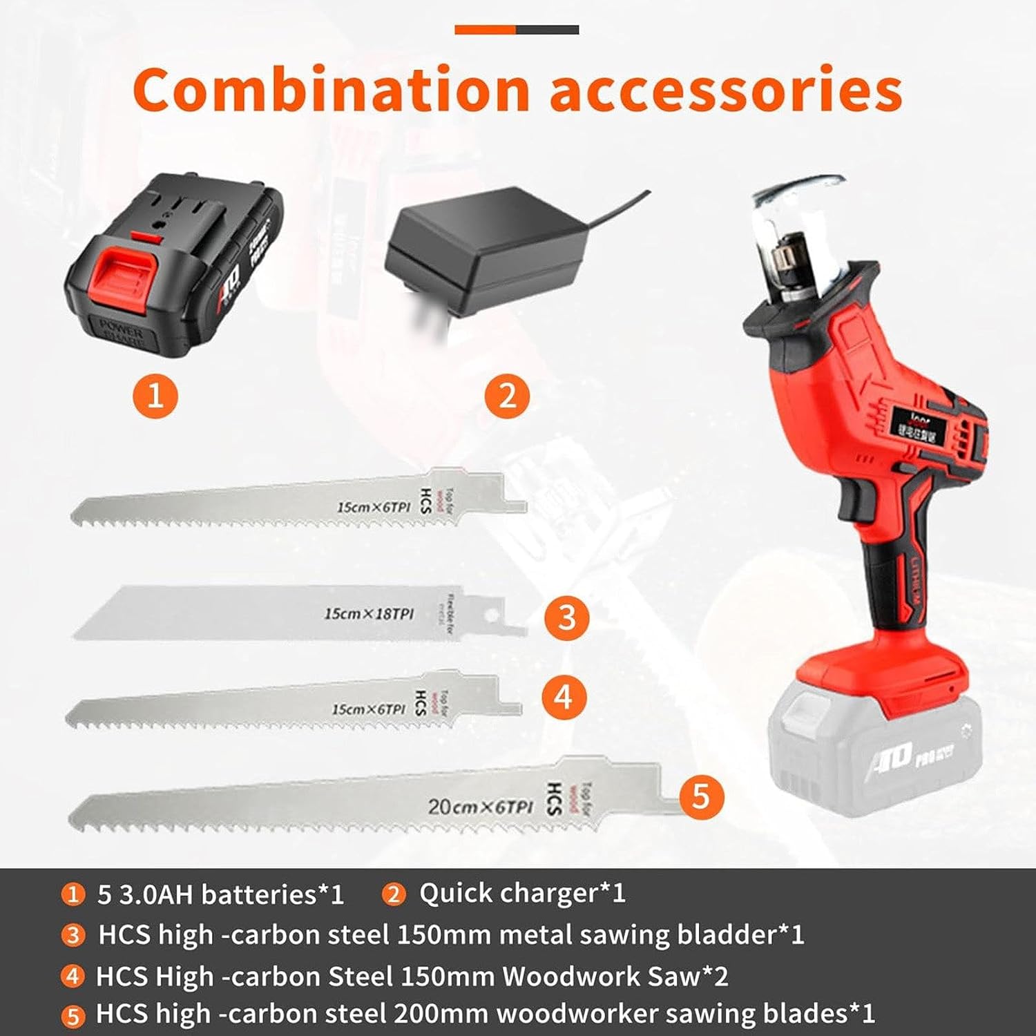Powerful Cordless Reciprocating Saw with Brushless Motor, Battery, and Charger - Ideal for Wood, Metal, and PVC Cutting Tasks,Battery-Battery