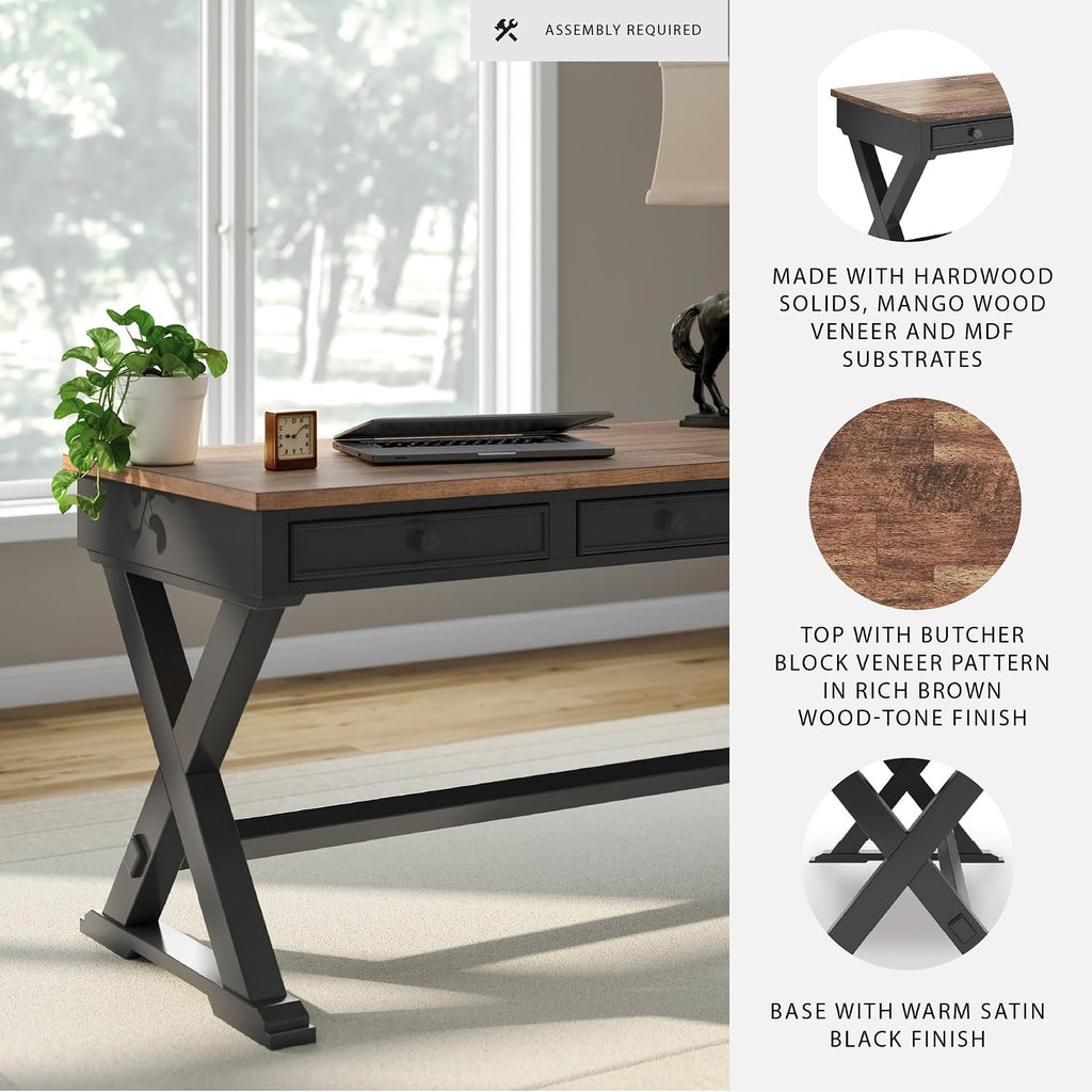 Signature Design by Ashley Wildenauer Farmhouse 1-Drawer 60' Home Office Desk with Keyboard Tray, Cord Management and Trestle Base, Dark Brown & Black