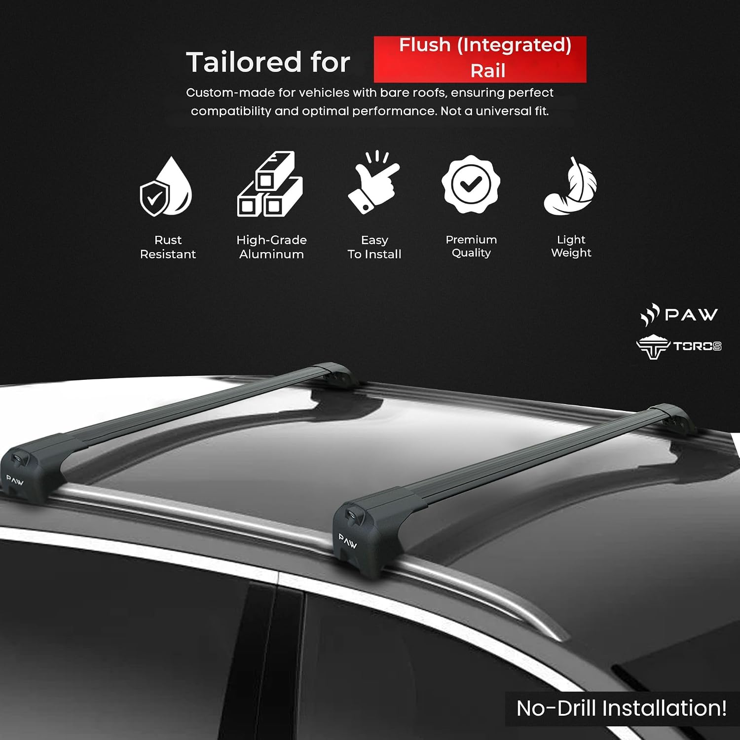 Roof Rack Cross Bars for Hyundai Ioniq 9 (2025–Up) – Fits Flush/Integrated Roof Rails, Rail-Clamp Mount, 330 lbs Capacity, Aluminum T-Slot Bars, Lockable, Heavy-Duty No-Drill Installation (Silver)