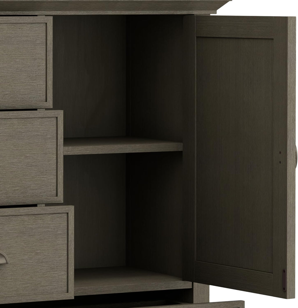 SIMPLIHOME Redmond Storage Cabinet - 39 inch Wide Solid Wood Medium Storage Cabinet in Farmhouse Grey, Transitional Accent Cabinet for Entryway or Living Room with 4 Drawers and Cabinet Storage