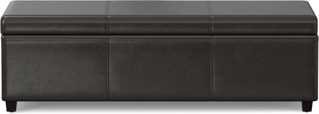 SIMPLIHOME Avalon Extra Large Storage Ottoman Bench - 54 inch Wide Upholstered Vegan Leather Rectangular Lift-Top Ottoman in Tanners Brown, Contemporary Bench for Living Room with Hidden Storage
