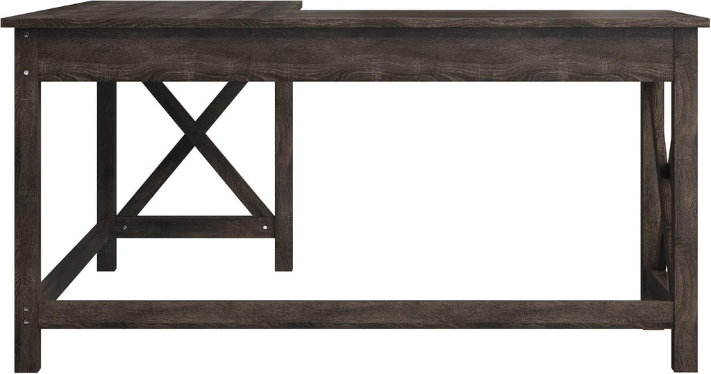 Lavish Home 59' L-Shaped Desk – Corner Computer Desk for Home Office, Space-Saving Workstation with X-Frame Legs, Writing or Craft Desk for Small Spaces (Dark Gray)